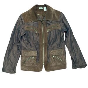 Chico’s Brown Genuine Leather Trim Jacket